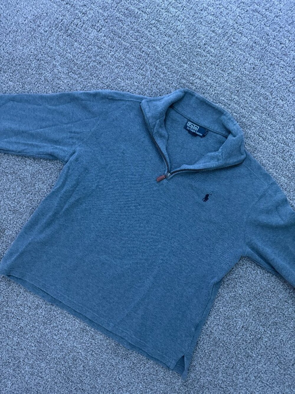 Polo Ralph Lauren Half Zip Sweater Mens Medium Blue Grey Pima Cotton Pullover